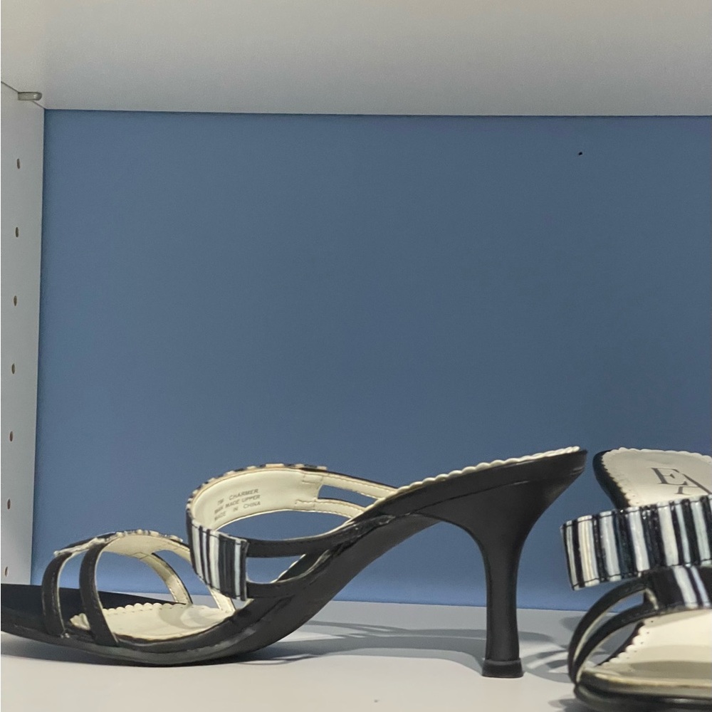 Etienne Aigner Black and White Striped Heels